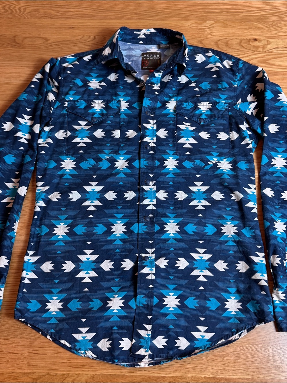 Roper Blue Aztec Serape Western Snap Front Shirt Long Sleeve Small